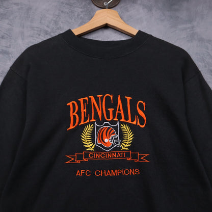 90s Black Cincinnati Bengals AFC Champions Embroidered Crewneck Sweatshirt 6452