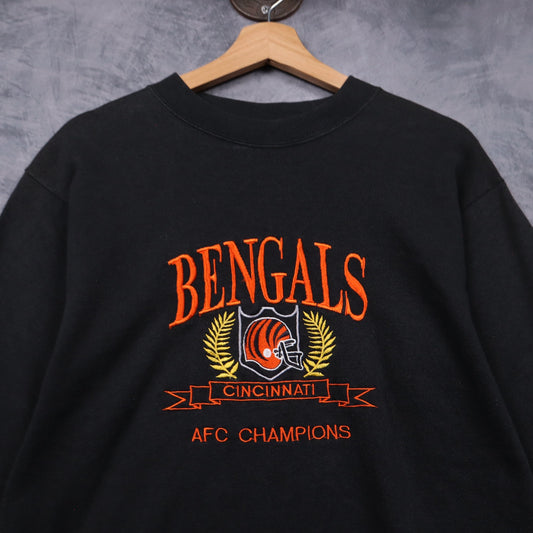 90s Black Cincinnati Bengals AFC Champions Embroidered Crewneck Sweatshirt 6452