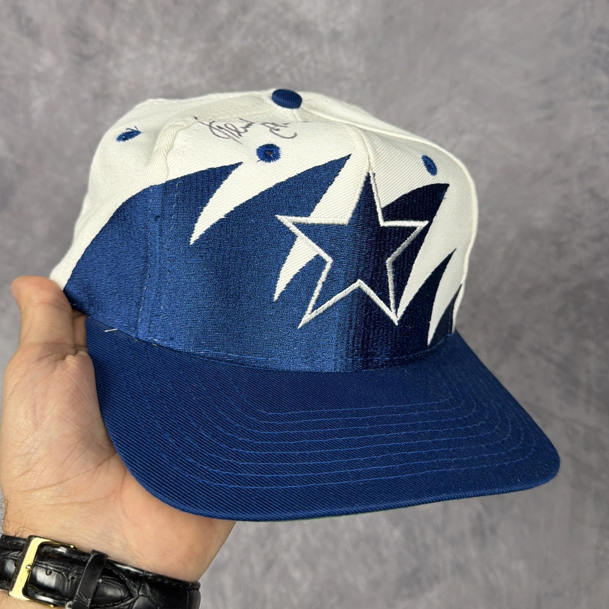 90s White Dallas Cowboys Logo Athletic Sharktooth Snapback Hat 6866