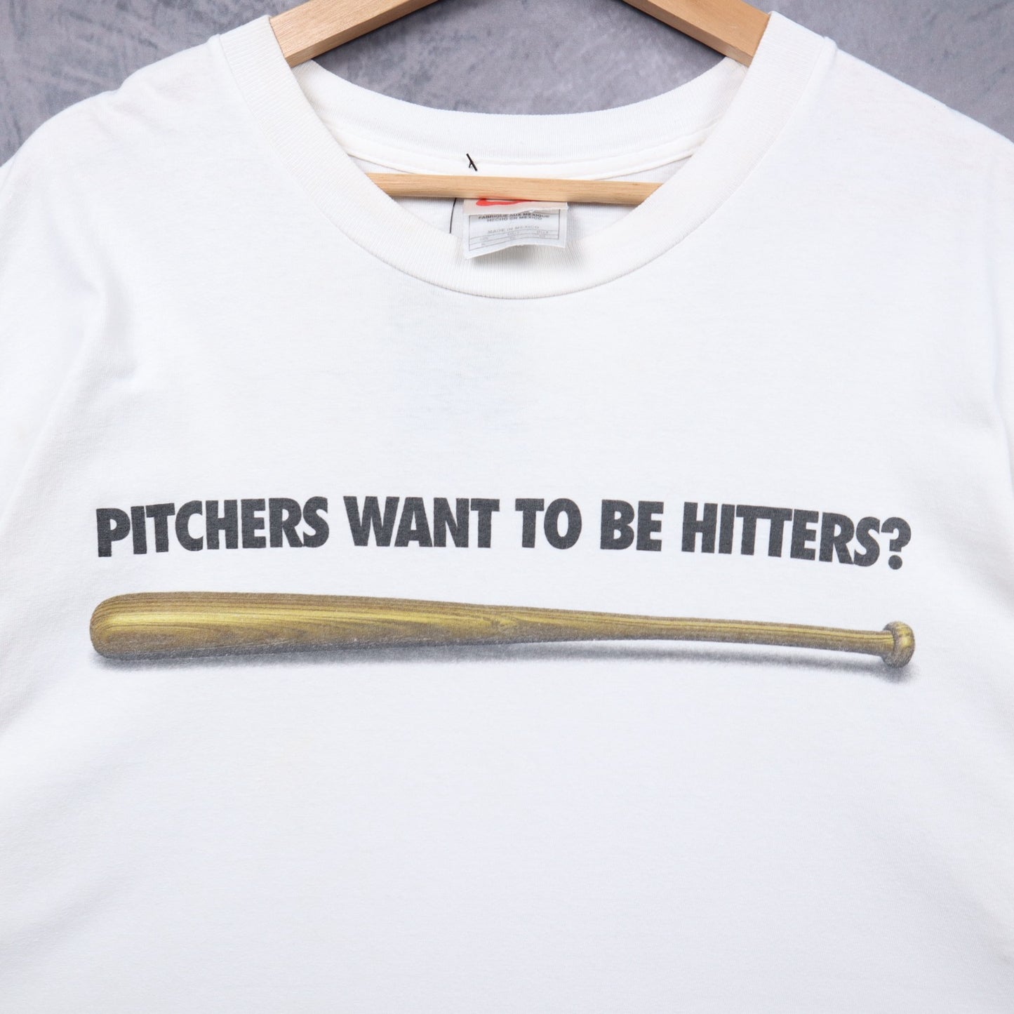90s White Nike "Pitchers Want To Be Hitters?" Baseball Shirt 5522