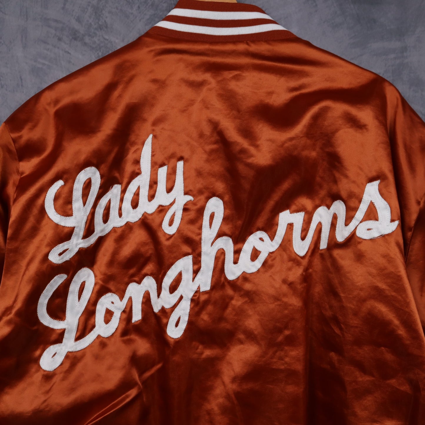 90s Burnt Orange Texas Lady Longhorns Satin Bomber Jacket 5908