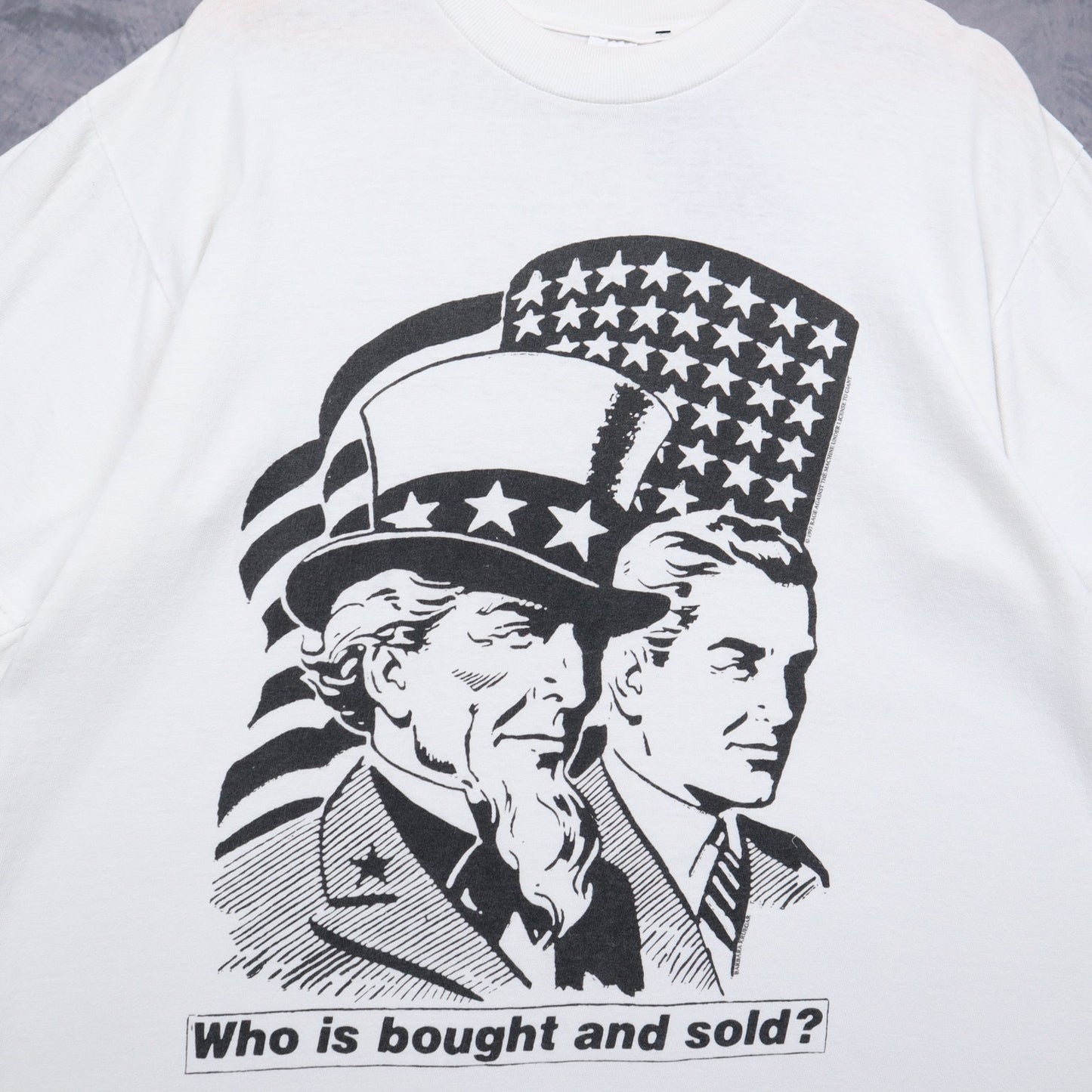 1997 White Rage Against The Machine 'Who Is Bought And Sold' Tour Shirt 5131