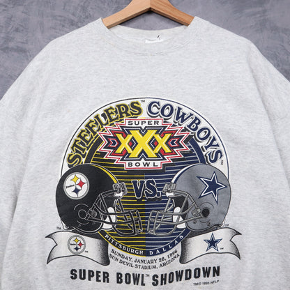 1996 Grey Super Bowl XXX Showdown Steelers vs Cowboys Crewneck Sweatshirt 6461