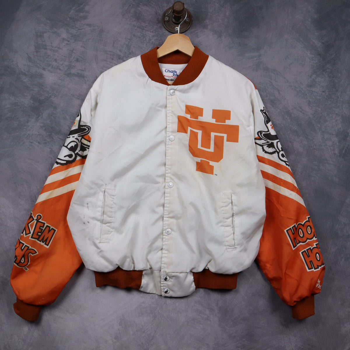 90s White Texas Longhorns Chalk Line Bomber Jacket 5911