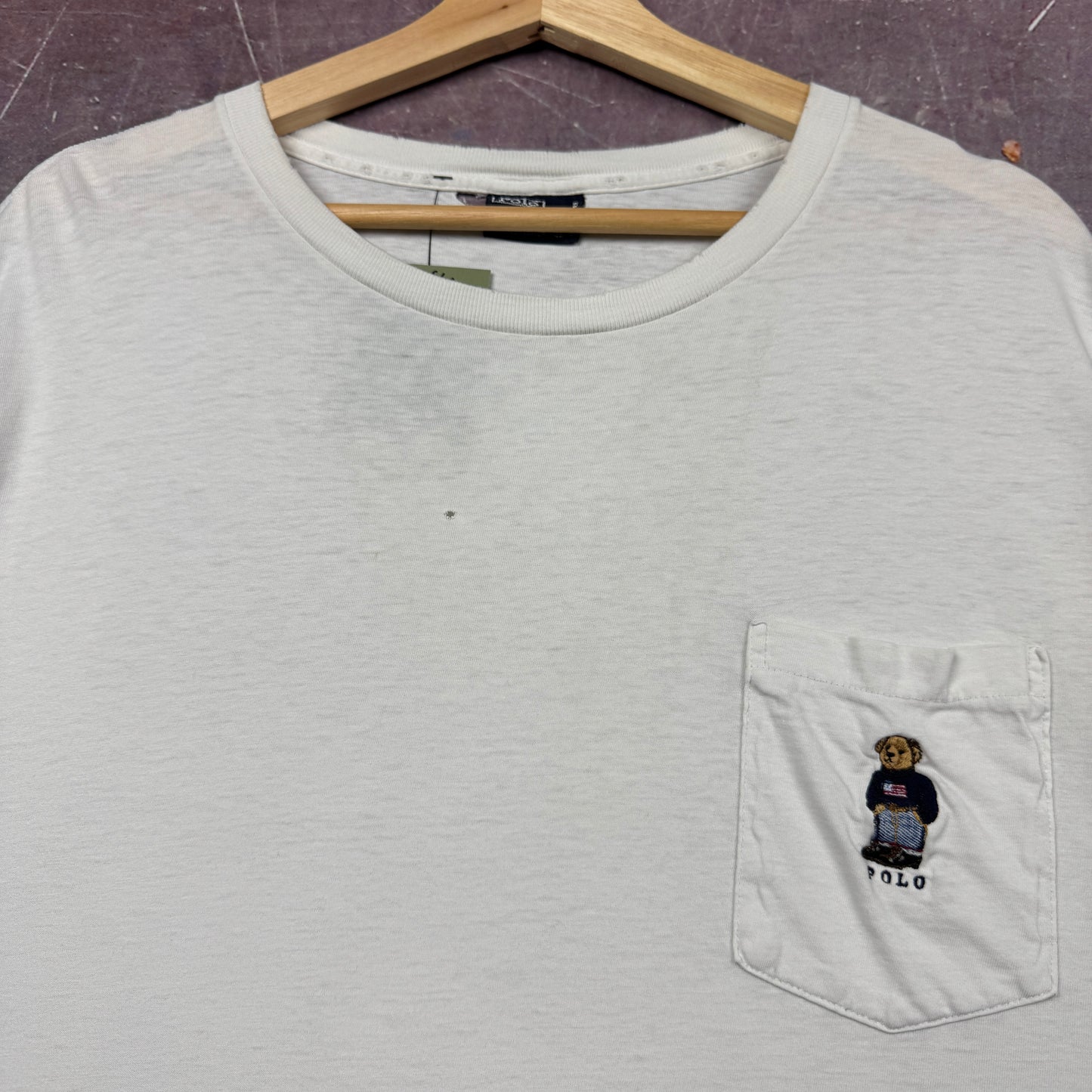 90s White Ralph Lauren Polo Bear Pocket Shirt 3729