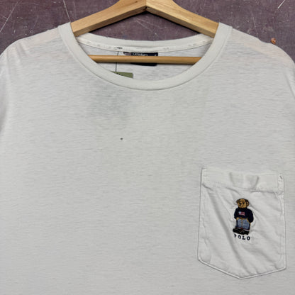 90s White Ralph Lauren Polo Bear Pocket Shirt 3729
