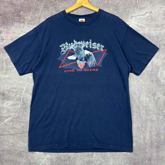 Early 00s Navy Blue Budweiser King Of Beers Graphic Shirt L 0836