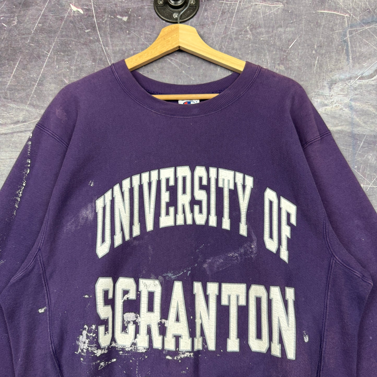 90s Purple University of Scranton Paint Splatter Crewneck Sweatshirt M 0088