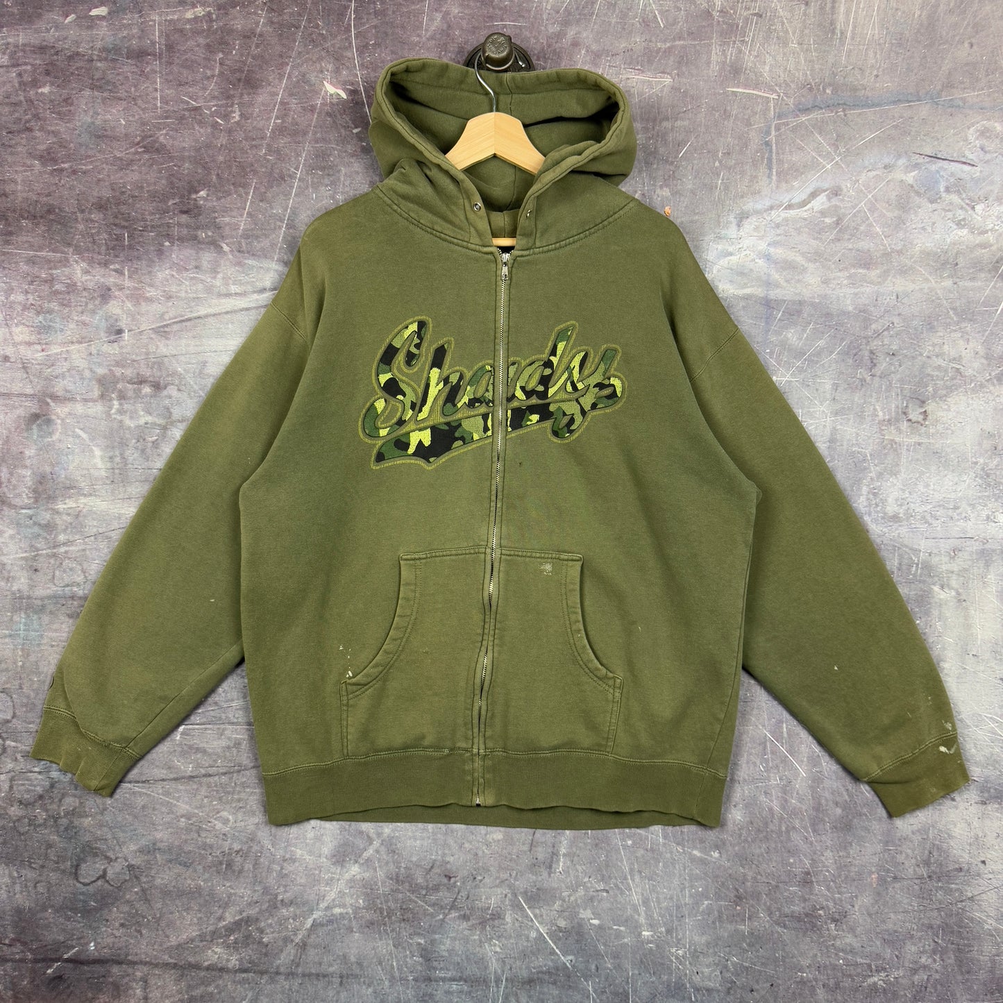 Early 00s Olive Green Shady Graphic Zip Up Hoodie L 1206