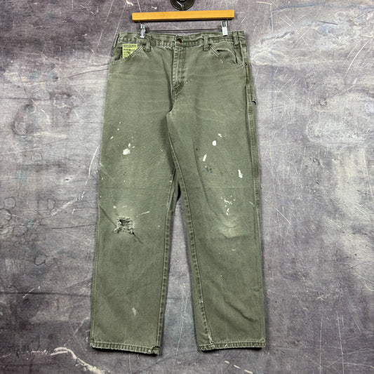 00s Olive Green Dickies Carpenter Baggy Work Pants 34x31 0412