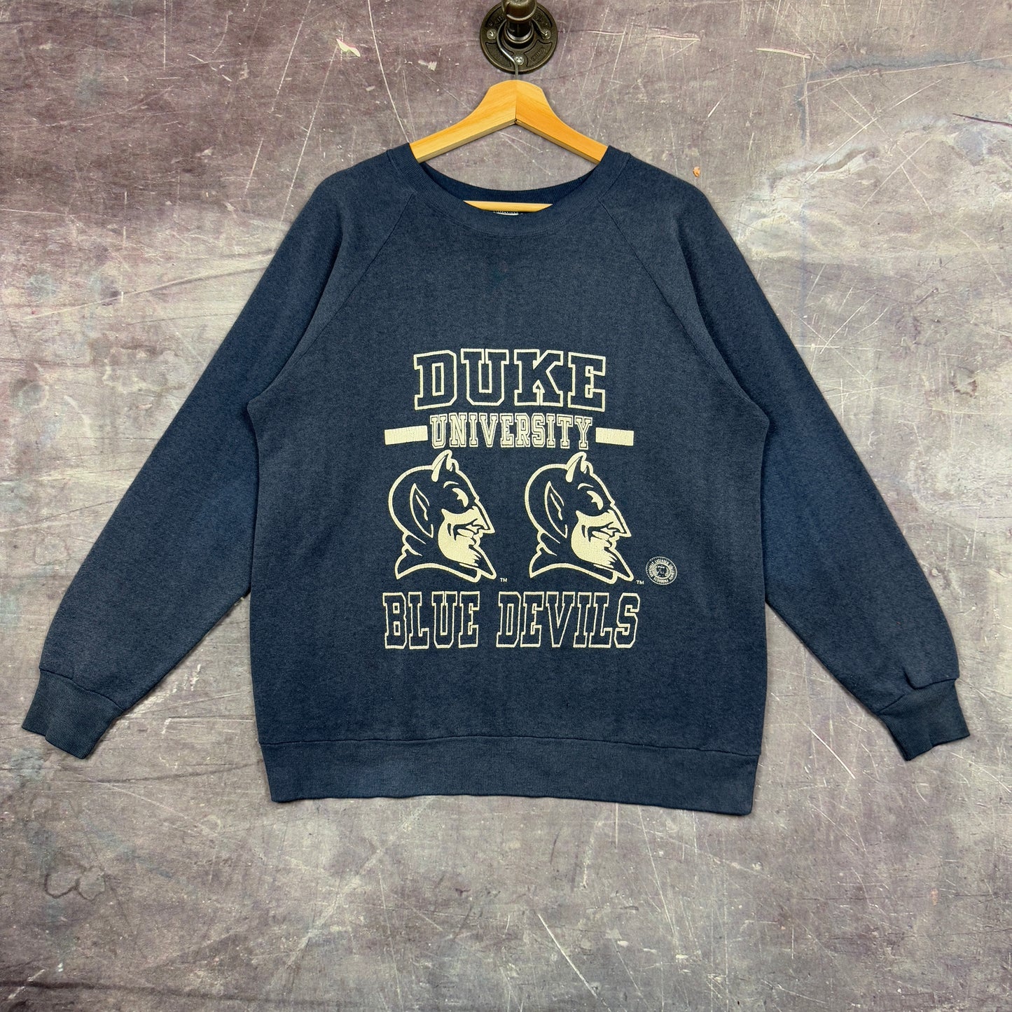 80s Navy Blue Duke University Blue Devils Graphic Crewneck Sweatshirt M 1245