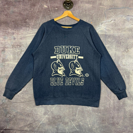 80s Navy Blue Duke University Blue Devils Graphic Crewneck Sweatshirt M 1245