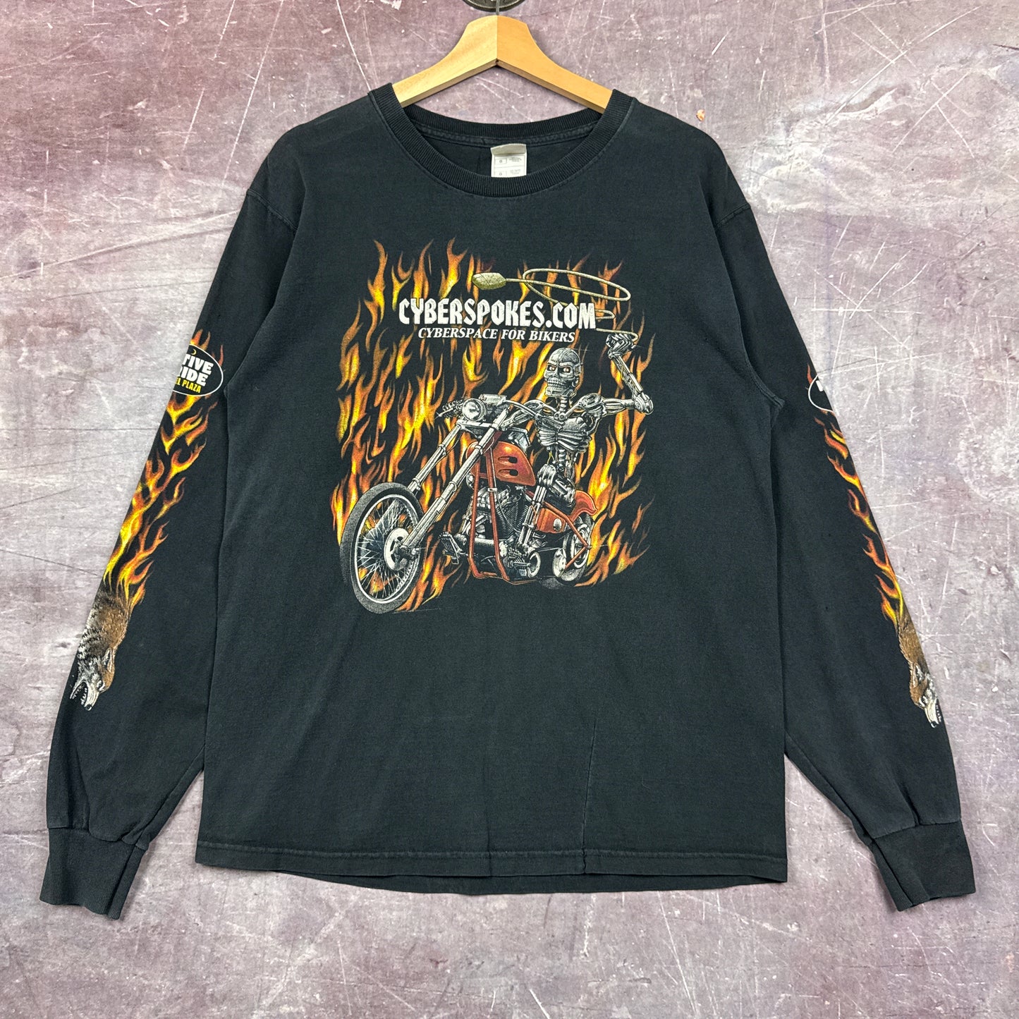 00s Black Cyberspokes Biker Flame Sleeve Shirt 3054