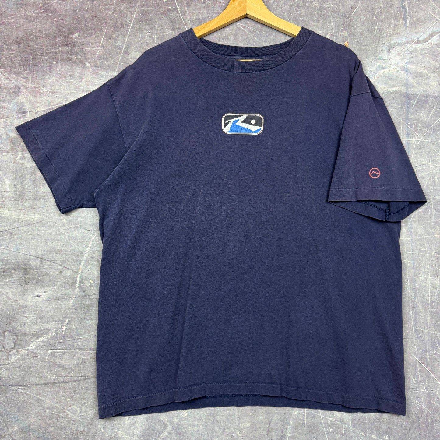 90s Navy Blue Rusty Surf Skate Logo Graphic Shirt XL 0838