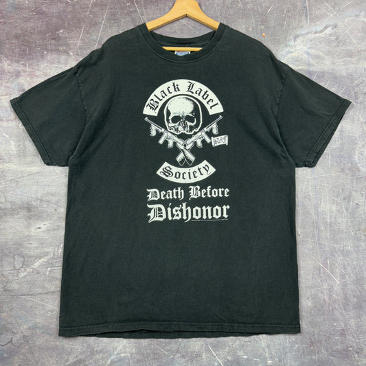 Early 00s Black Black Label Society Death Before Dishonor Skull Graphic Shirt XL 1123