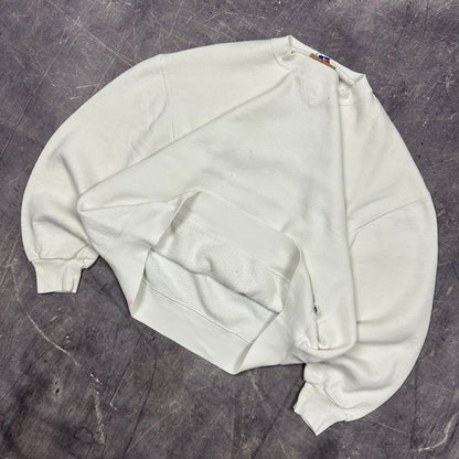 90s White Russell Athletic Blank Essential Crewneck Sweasthirt Boxy L AG21