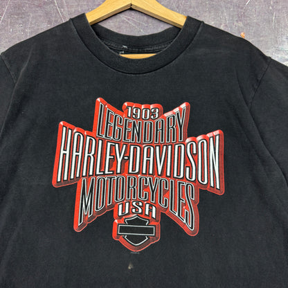 Early 00s Black Harley Davidson Shield Logo North Carolina Graphic Shirt M 0877