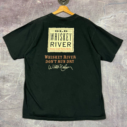 Early 00s Black Willie Nelson Spirit Whiskey River Graphic Shirt L 0833