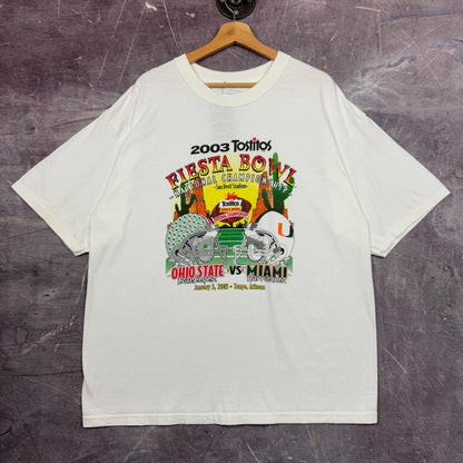 2003 White Ohio State Miami Hurricanes Football Fiesta Bowl Graphic Shirt XL 1287