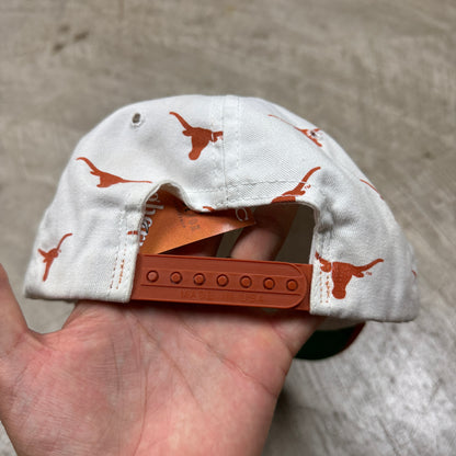 90s White University of Texas Longhorns Basketball All Over Print Snapback Hat