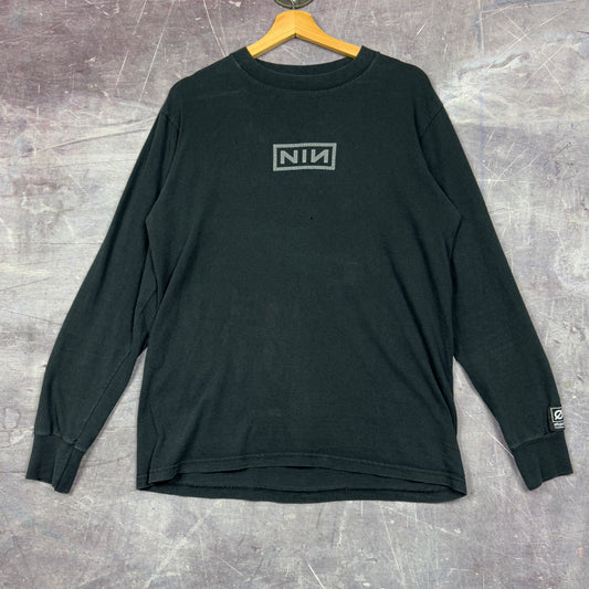 90s Black Nine Inch Nails Too F'd Up To Care Anymore Fragility V2.0 Tour  Graphic Long Sleeve Shirt M 0938