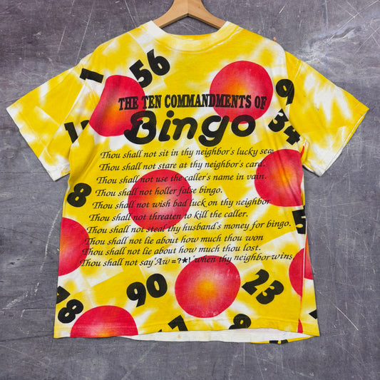 90s Yellow The Ten Commandments Of Bingo All Over Print Graphic Shirt L 0948