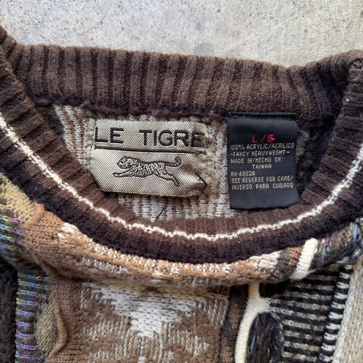 90s Tan Brown Earth Tone 3D Knit Coogi Style Le Tigre Sweater M 0605