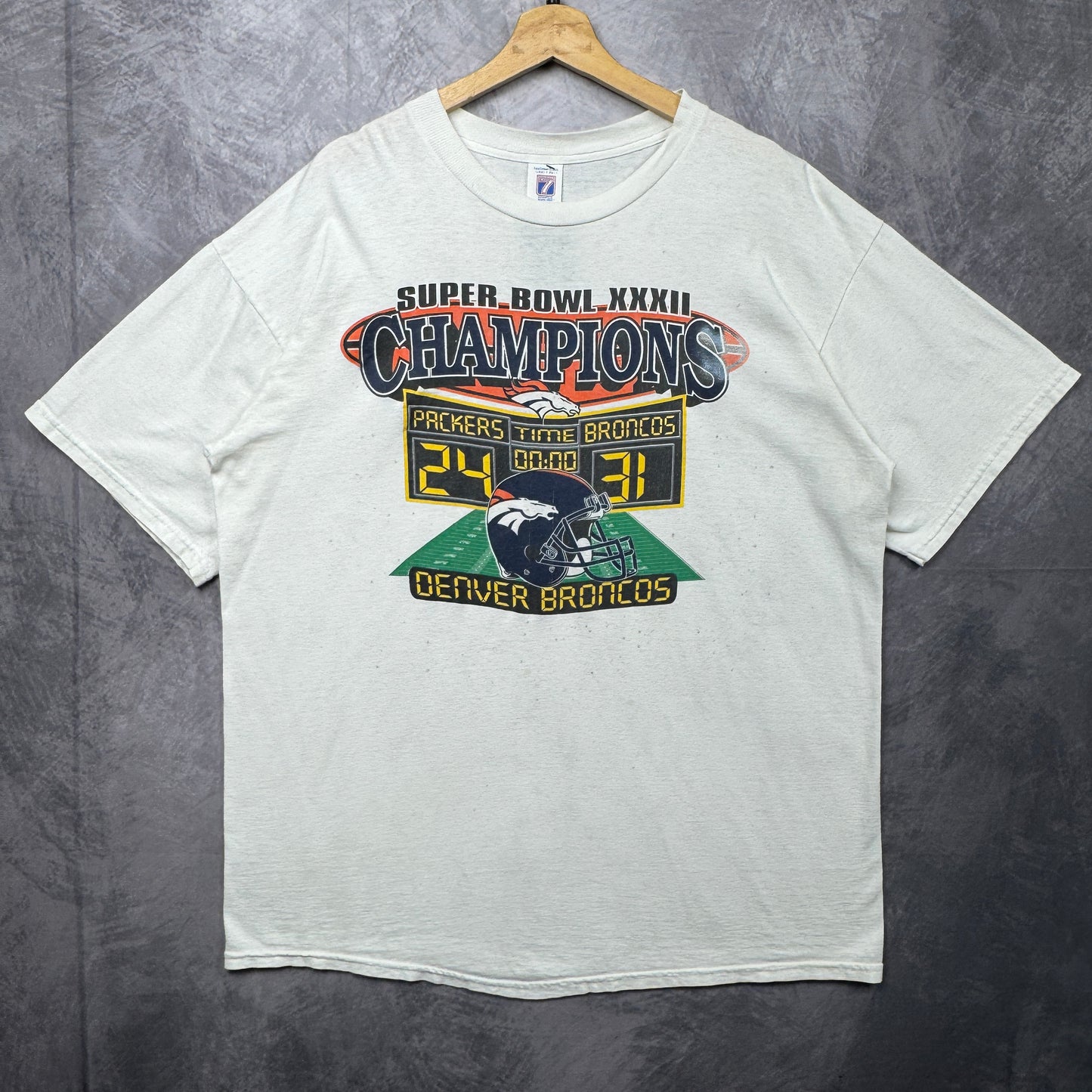 90s White Super Bowl XXXII Denver Broncos Shirt 4206