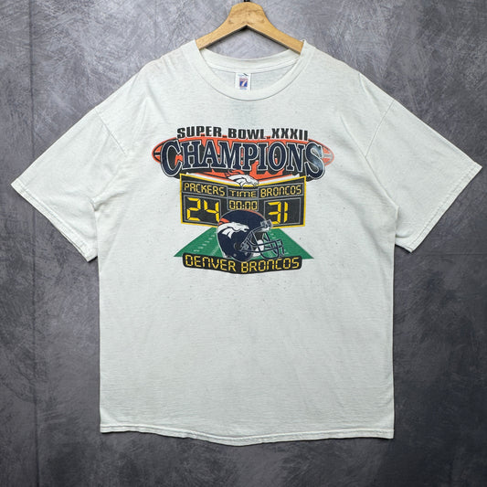 90s White Super Bowl XXXII Denver Broncos Shirt 4206