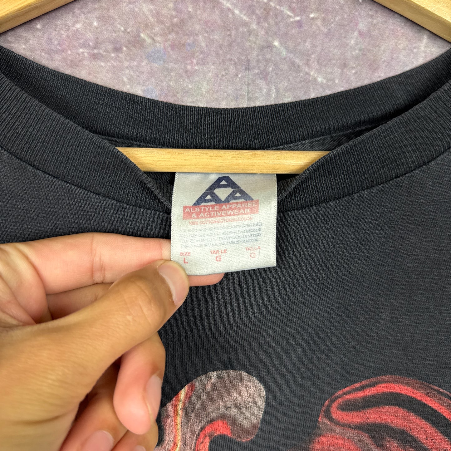 90s Faded Black Disturbed Graphic Long Sleeve Shirt L 2823