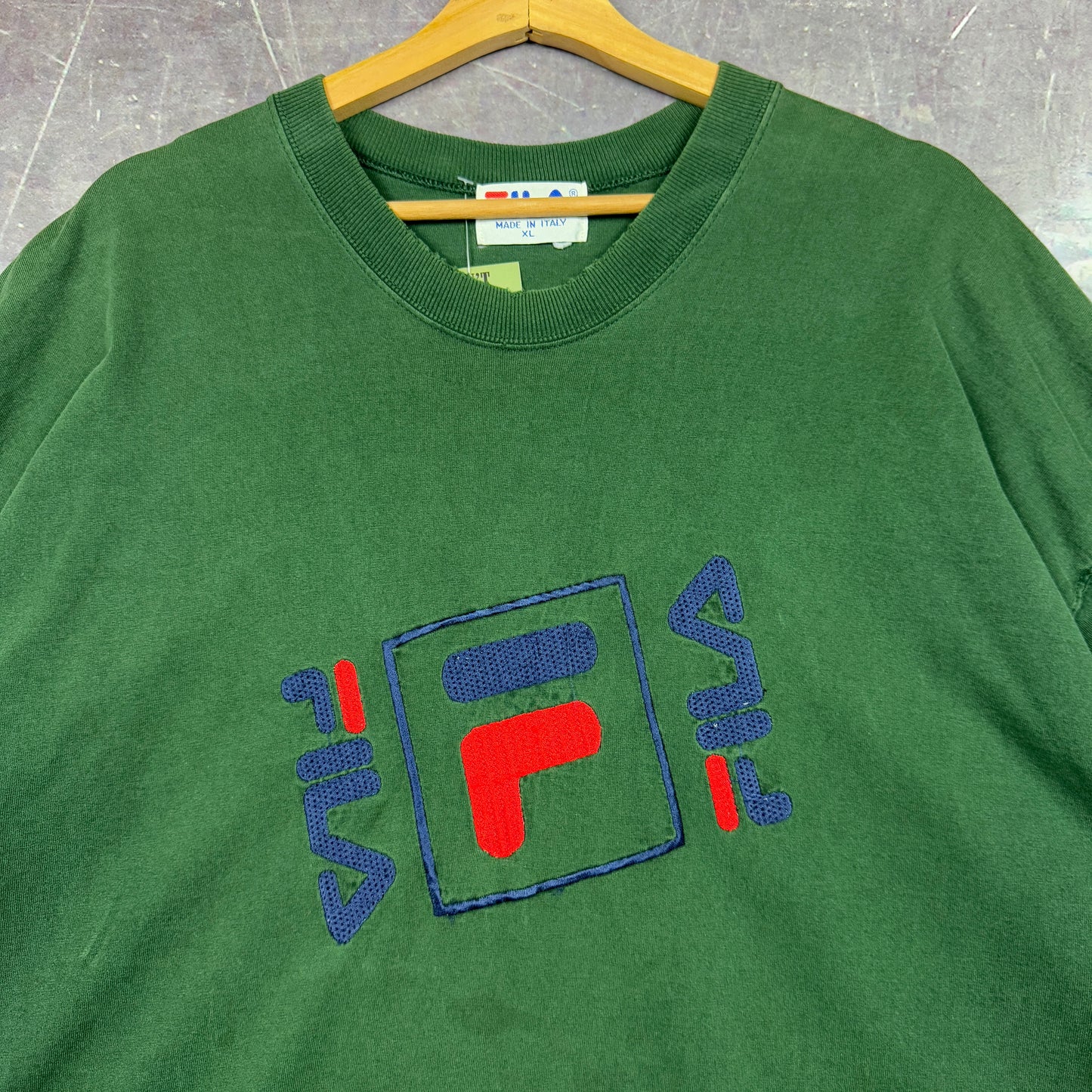 90s Forest Green Fila Logo Embroidered Graphic Shirt XXL 0973