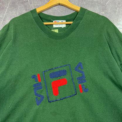 90s Forest Green Fila Logo Embroidered Graphic Shirt XXL 0973