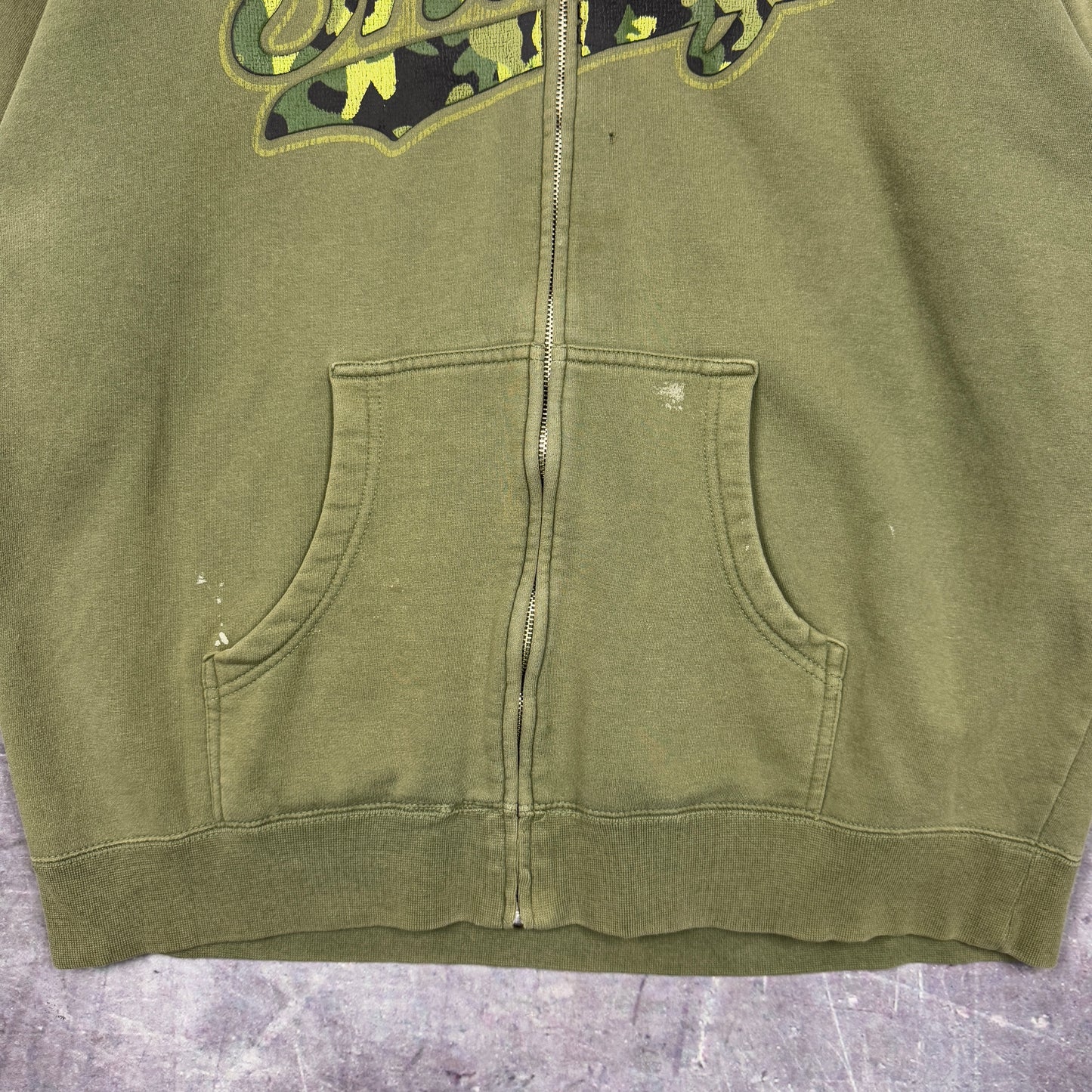 Early 00s Olive Green Shady Graphic Zip Up Hoodie L 1206