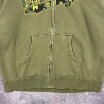 Early 00s Olive Green Shady Graphic Zip Up Hoodie L 1206