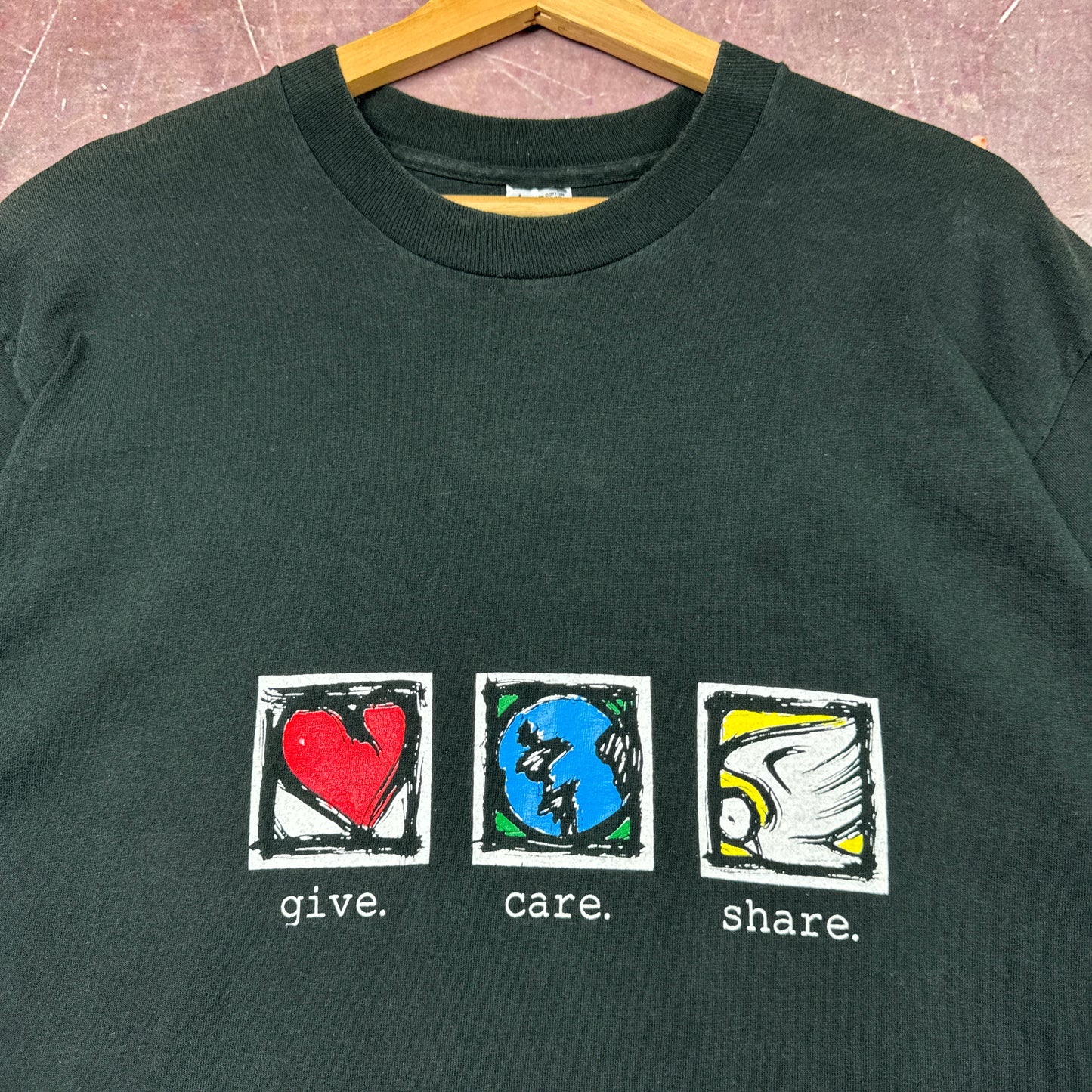 90s Black Give Care Share Tee 3820