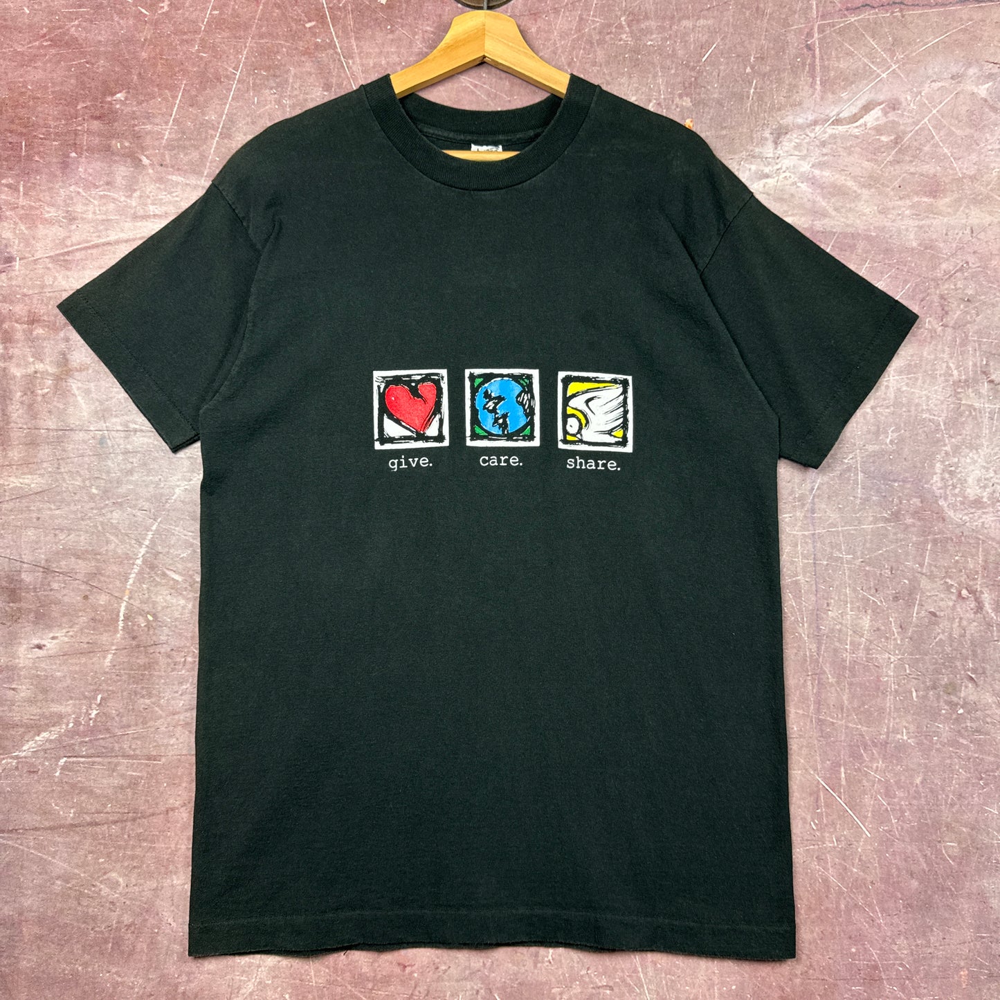 90s Black Give Care Share Tee 3820