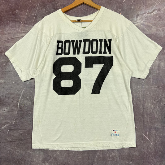 80s White Bowdoin Cotton Football Jersey 3372