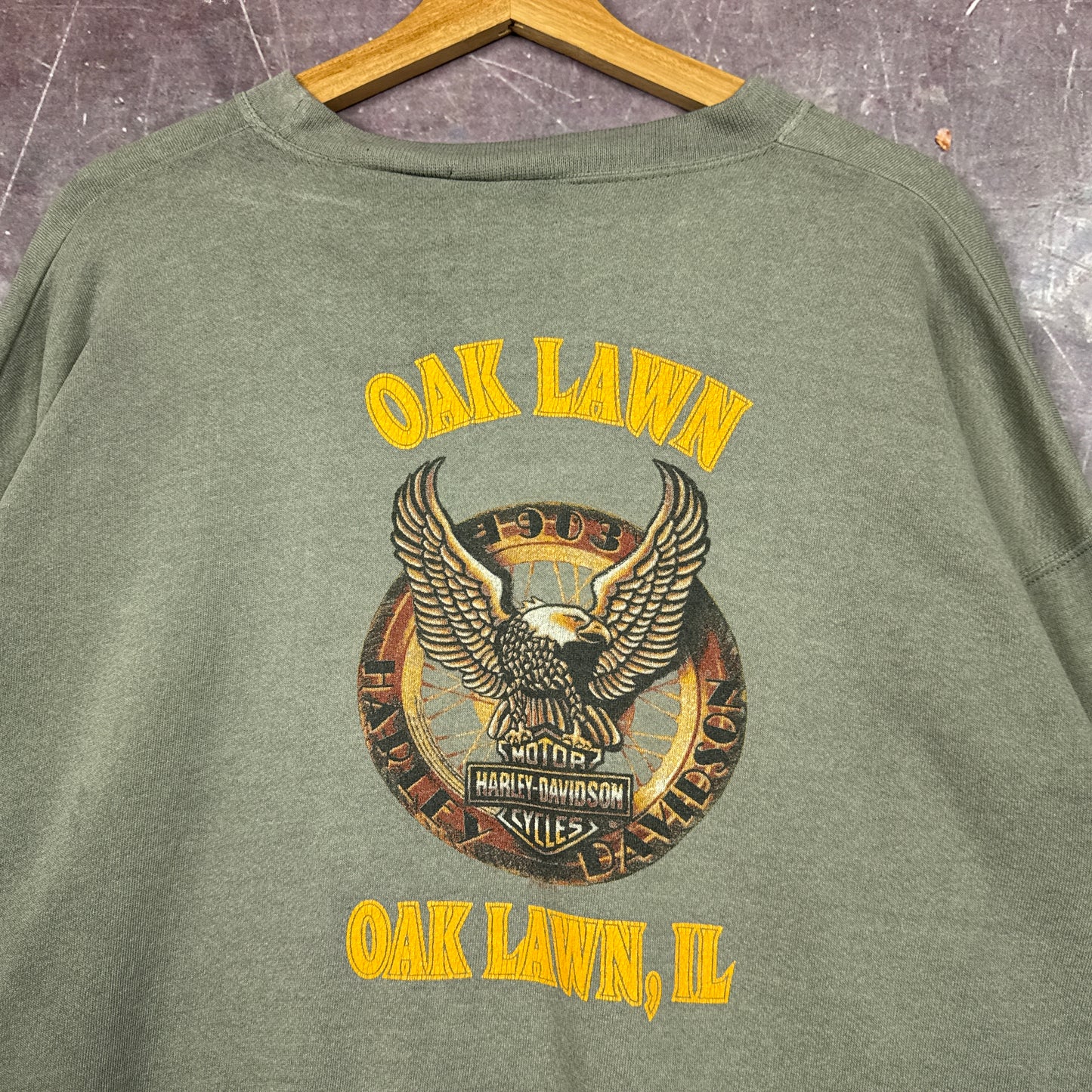 90s Olive Green Harley Davidson Sweatshirt 3089