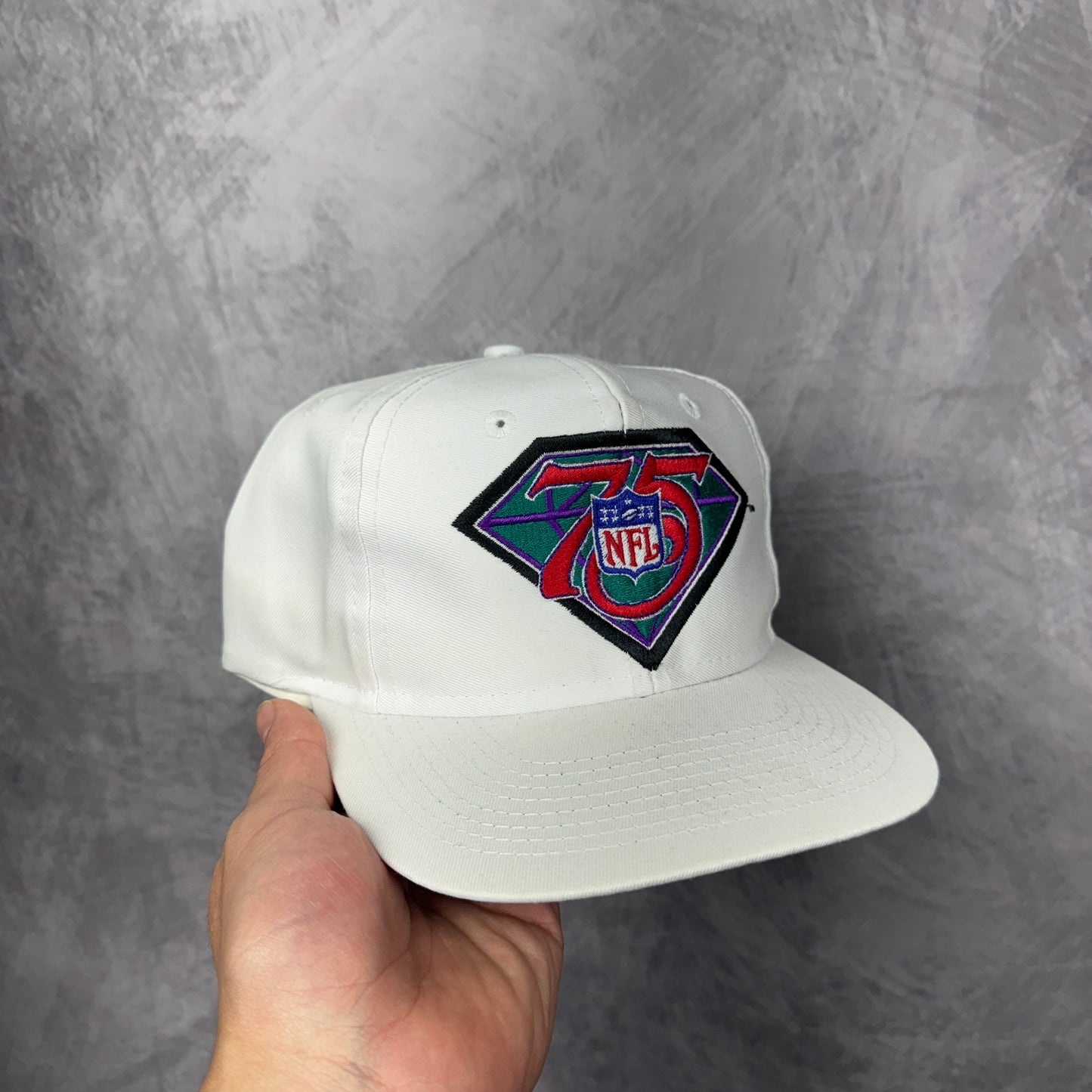 90s White NFL 75th Anniversary Snapback Hat 4305