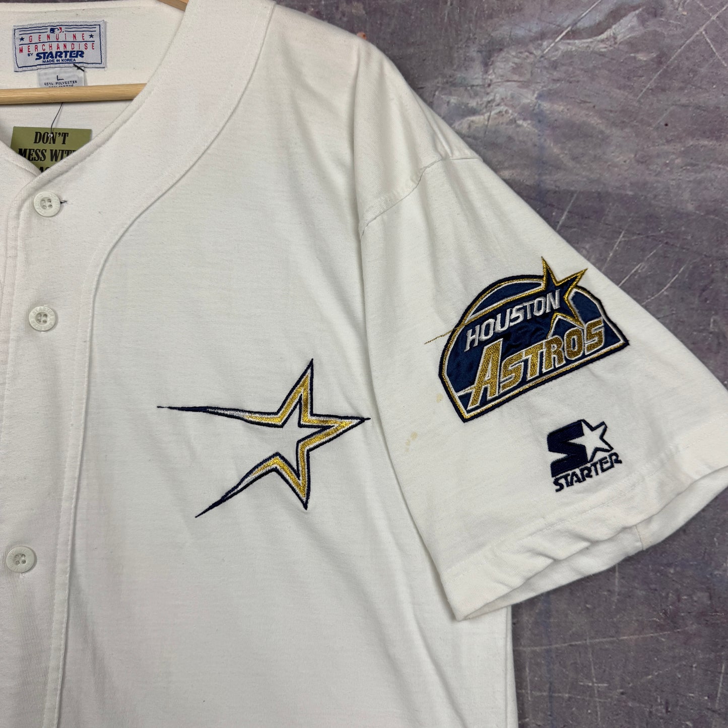 90s White Houston Astros Gold Star Starter Baseball Starter Jersey XL 1025