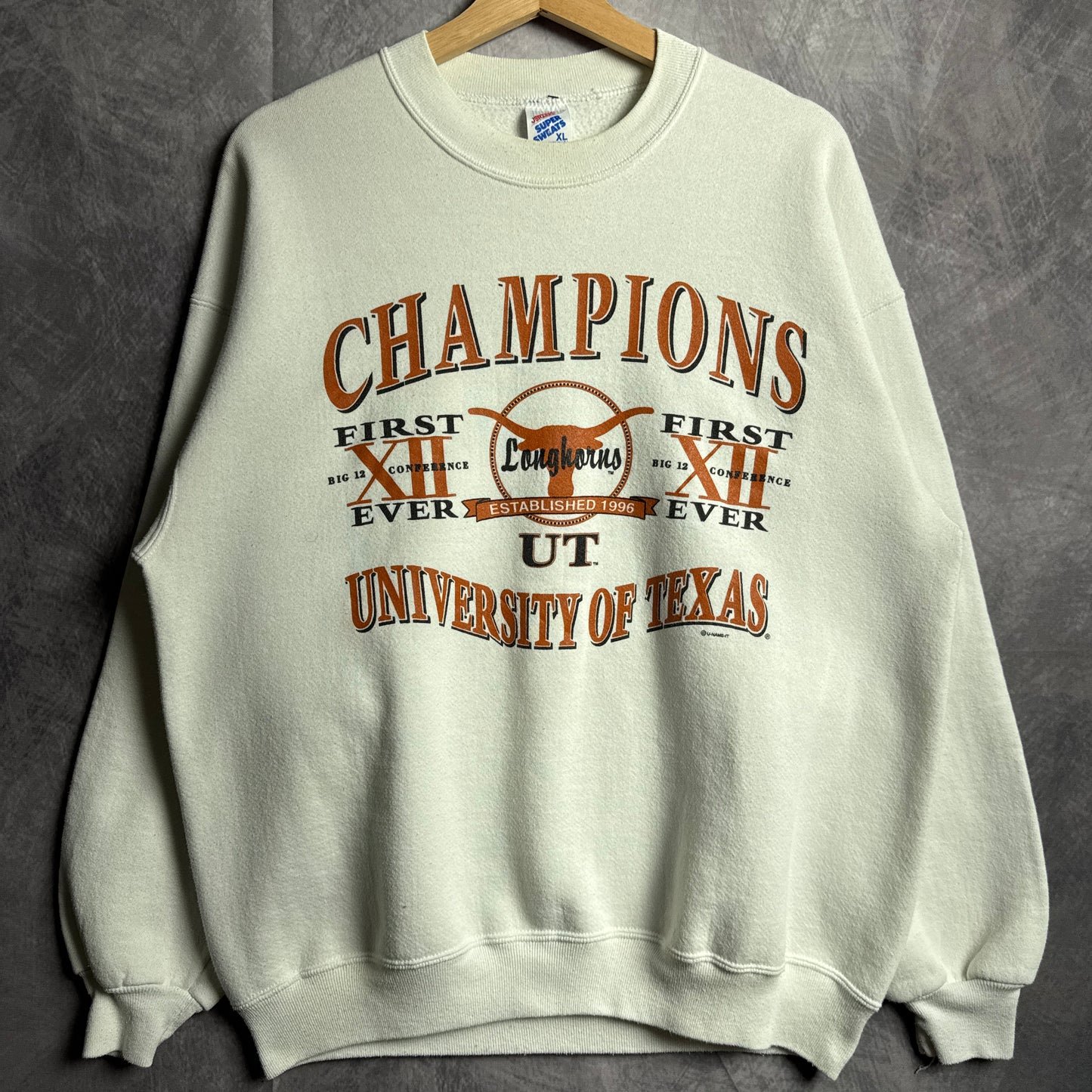 1996 White Texas Longhorns Big 12 Champions Crewneck Sweatshirt 4439
