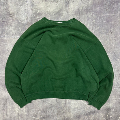 90s Forest Green Fruit Of The Loom Super Cotton Blank Essential Crewneck Sweatshirt L AA31