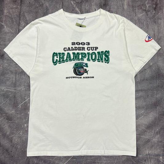 2003 White Houston Aeros Calder Cup Champions Graphic Shirt L AT05
