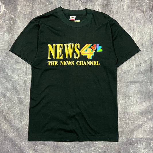 90s Black News 4 NBC The News Channel Graphic Shirt M AT25