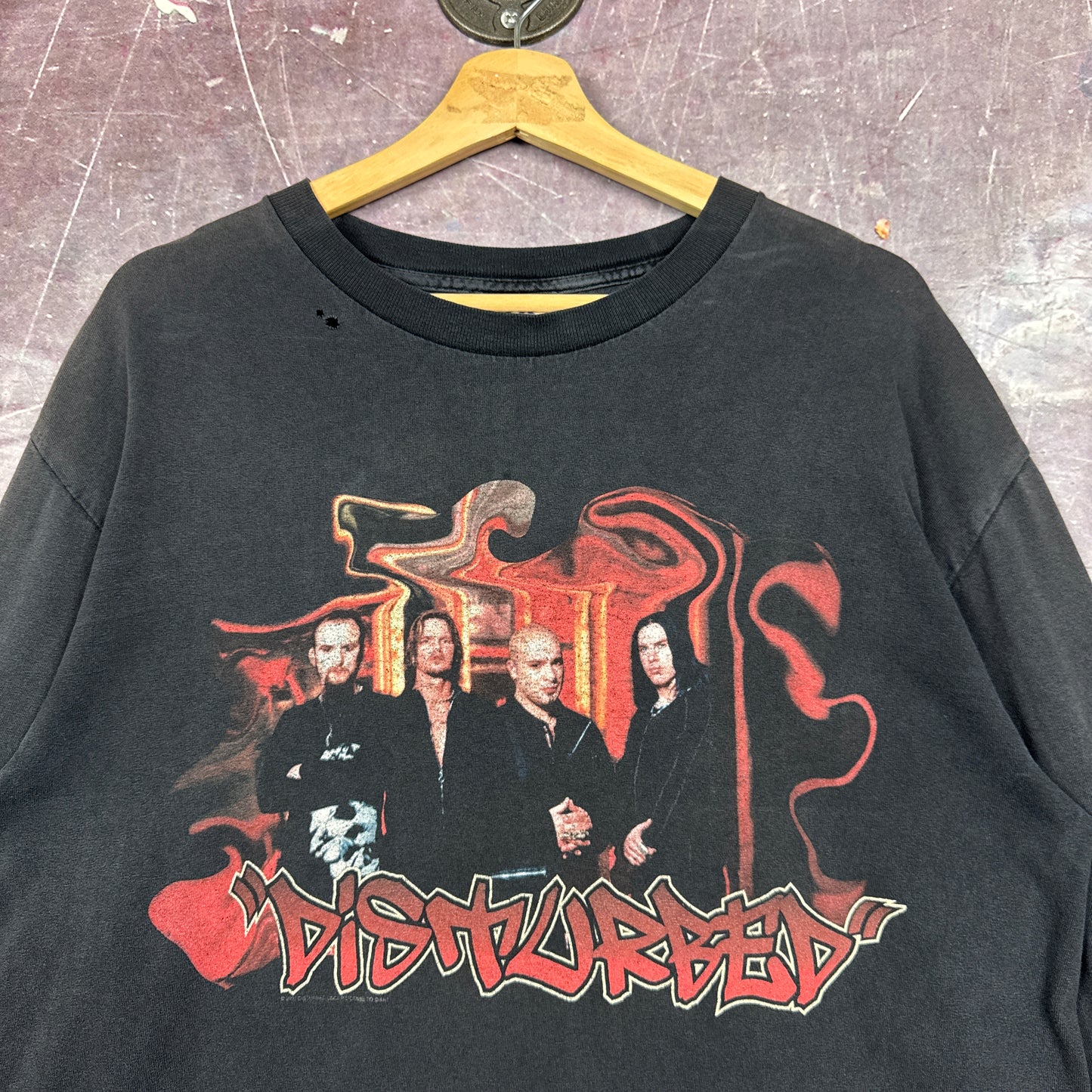 90s Faded Black Disturbed Graphic Long Sleeve Shirt L 2823