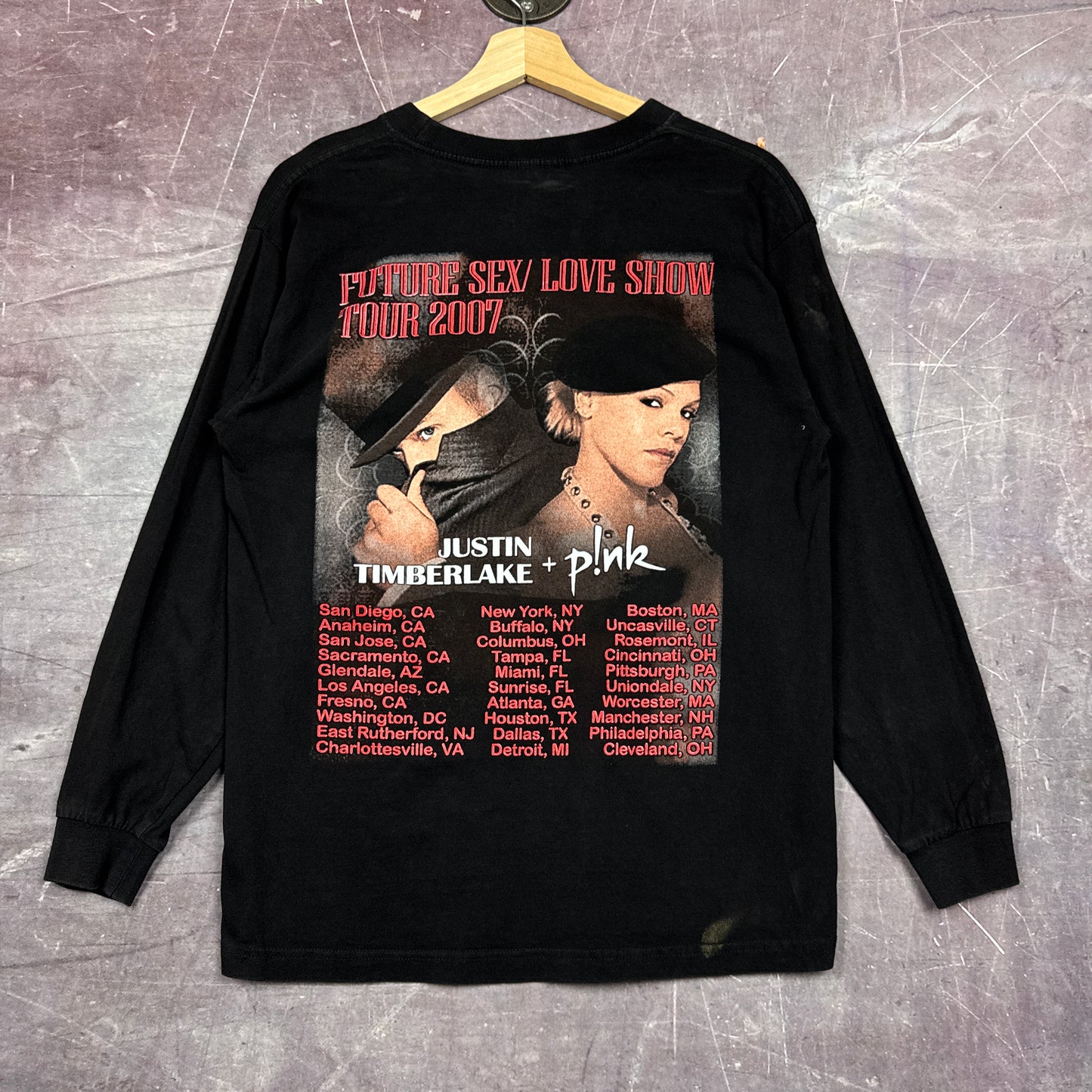 2007 Black Justin Timberlake P!nk Future Sex Love Show Tour Graphic Shirt M 2857