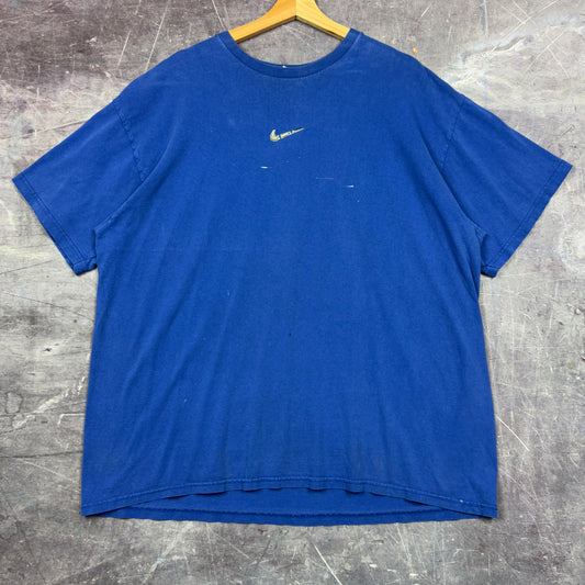 Early 00s Blue Nike Mettalic Center Swoosh Essential Logo Shirt XL 0983