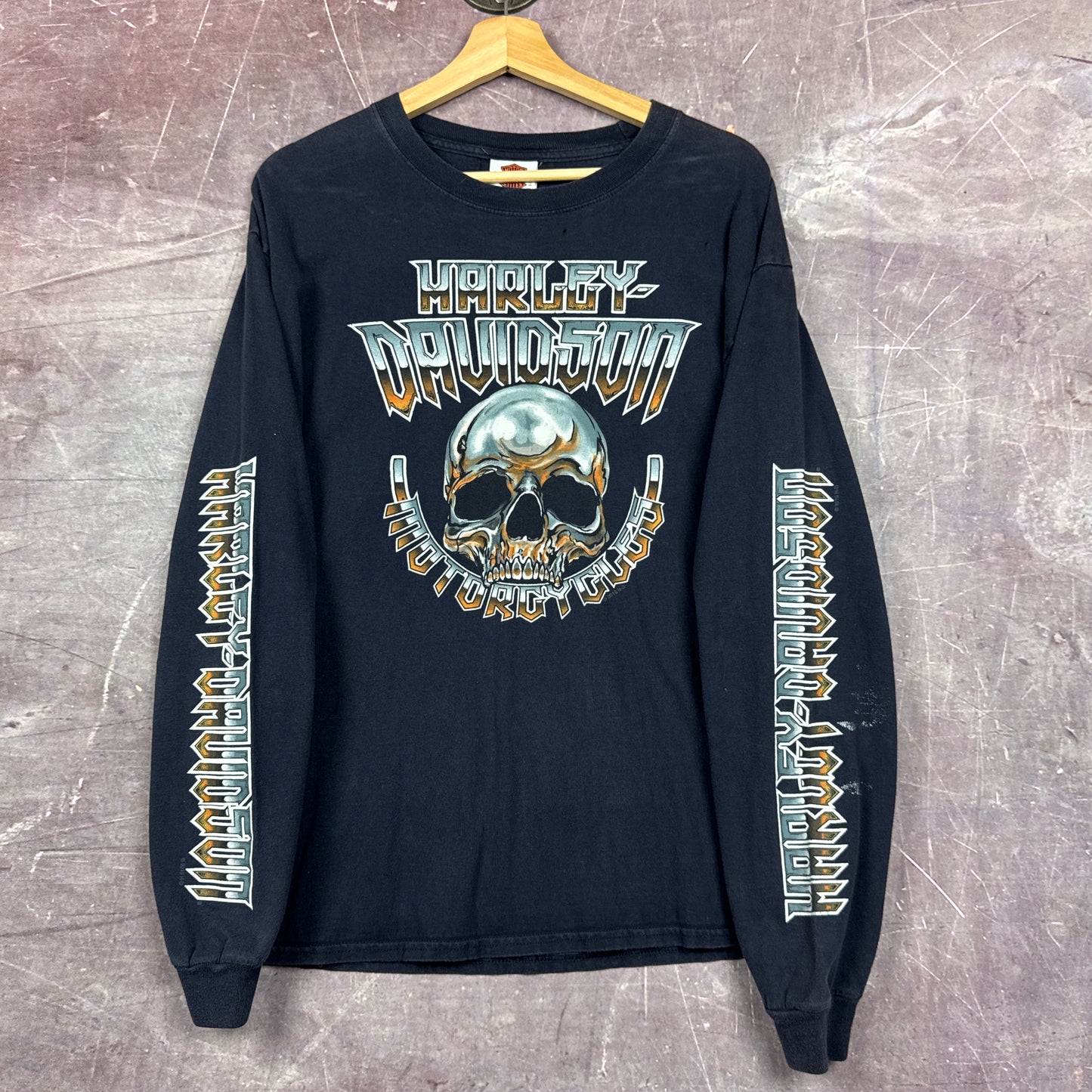 00s Navy Blue Harley Davidson Long Sleeve Shirt 3086