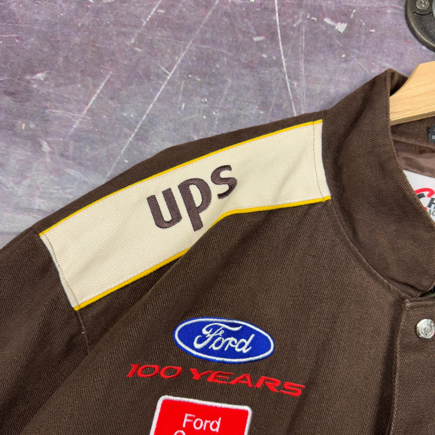 Early 00s Brown UPS Dale Jarret Nascar Racing Bomber Jacket XL 1256