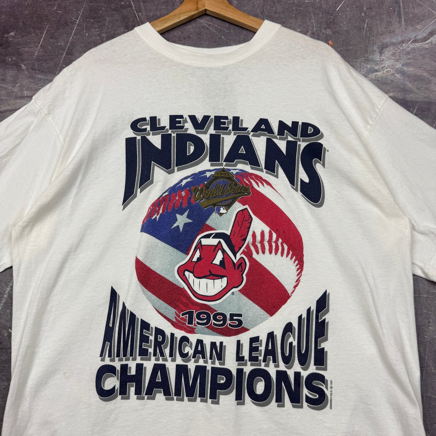 1995 White Cleveland Indians American League Champions Starter Graphic Shirt XL 0843